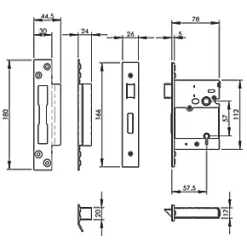 Smith & Locke Stainless Brass BS 5-Lever Mortice Sashlock 78mm Case - 57mm Backset -Bolts Shop 4467G A1