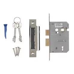 Smith & Locke 3 Lever Nickel-Plated Mortice Sashlock 65mm Case - 44mm Backset