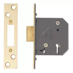 Yale 5 Lever Polished Brass 5-Lever Mortice Deadlock 64mm Case - 45mm Backset